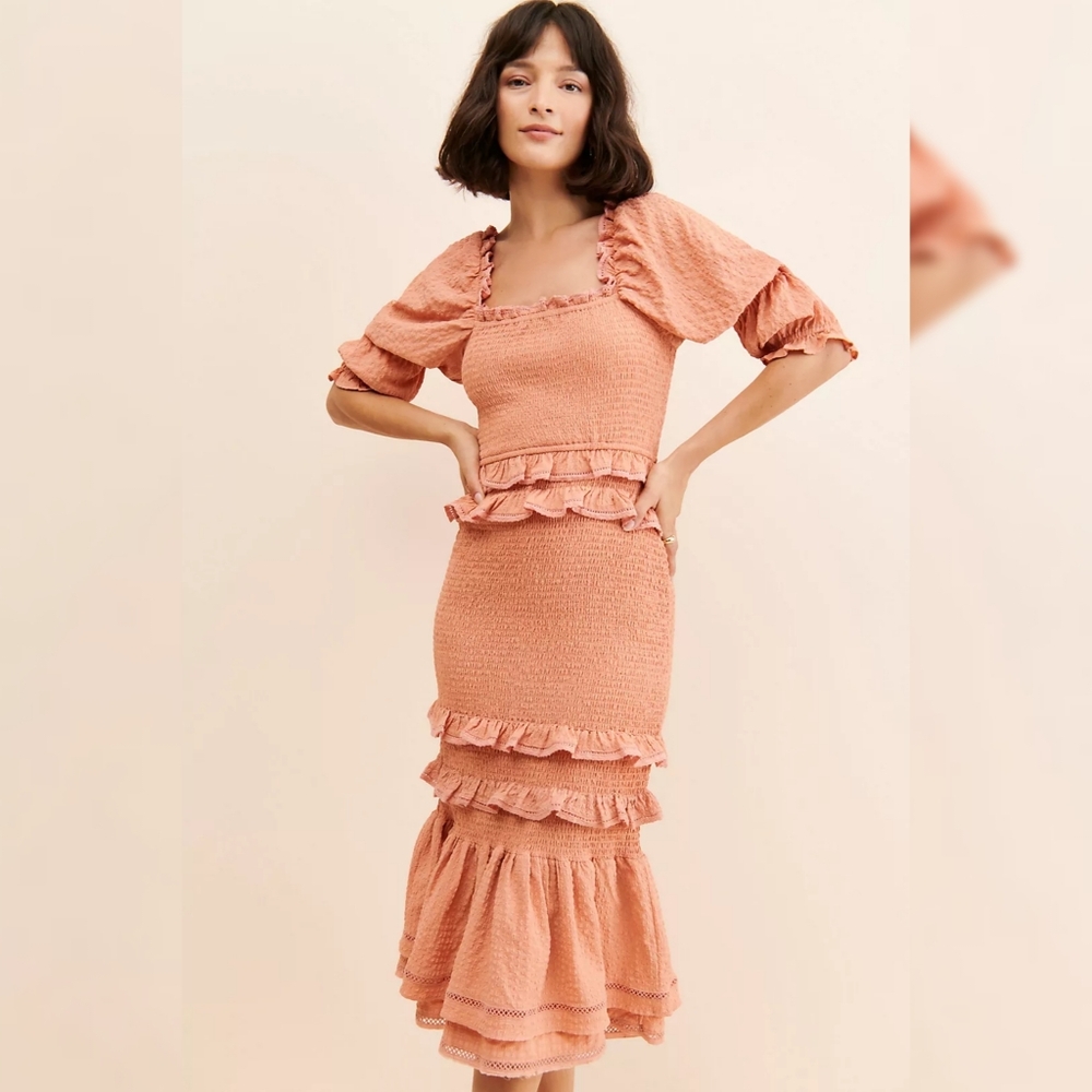 Anthropologie Rachel Parcell Bubble Midi Dress Pink Women's Size‎ Large